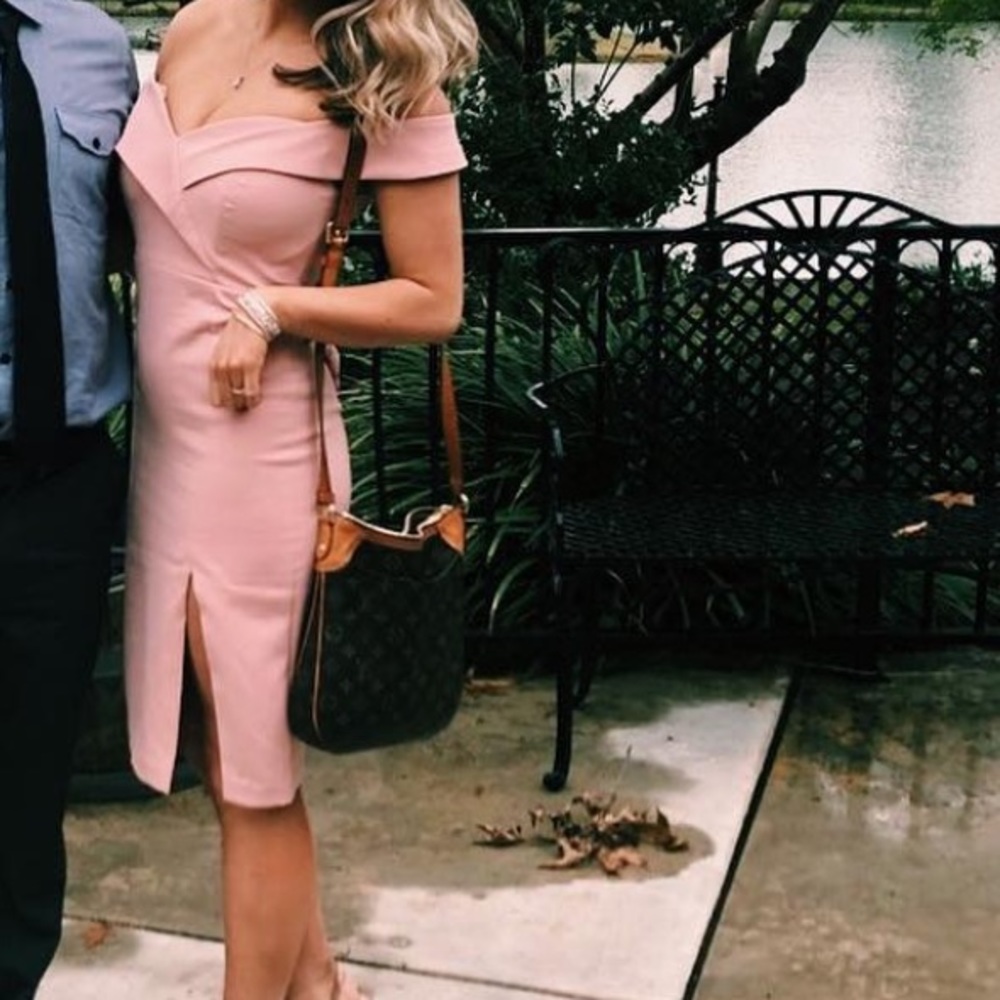 Bardot blush dress off the shoulders